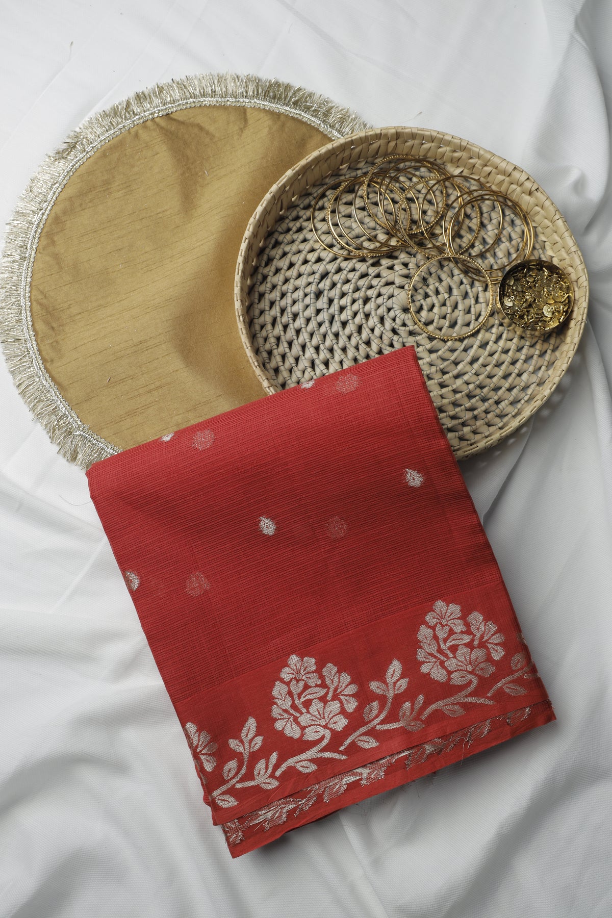 Red Gold Boti Cotton Kota Sari
