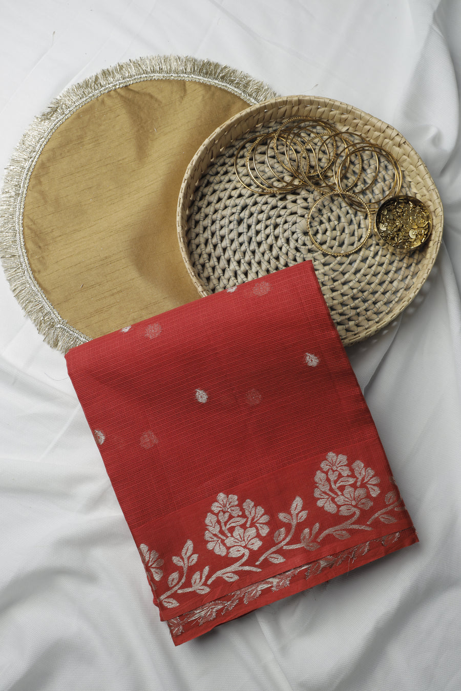 Red Gold Boti Cotton Kota Sari