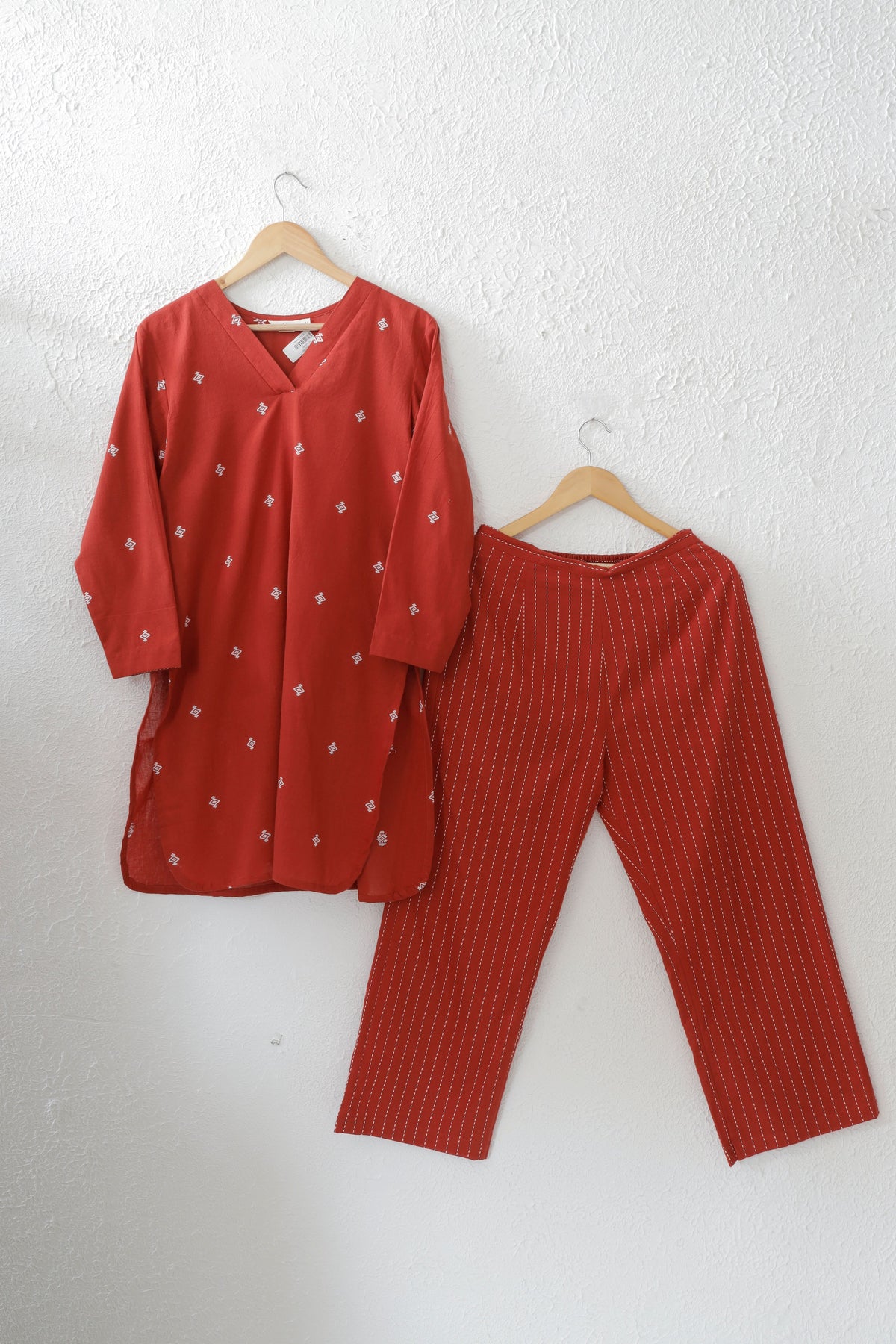 Red Handloom Boti Cotton co-ord set