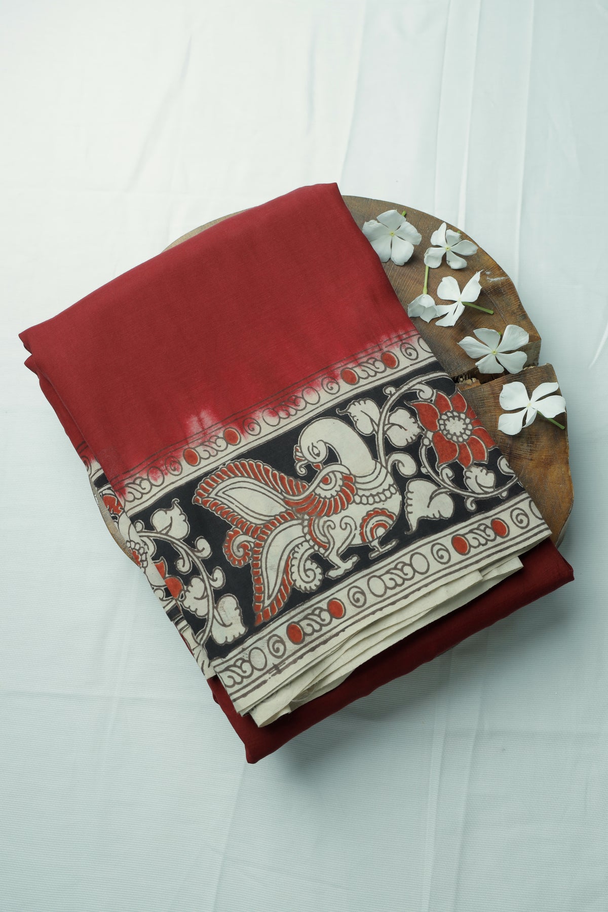 Red Silk Cotton Kalamkari Sari