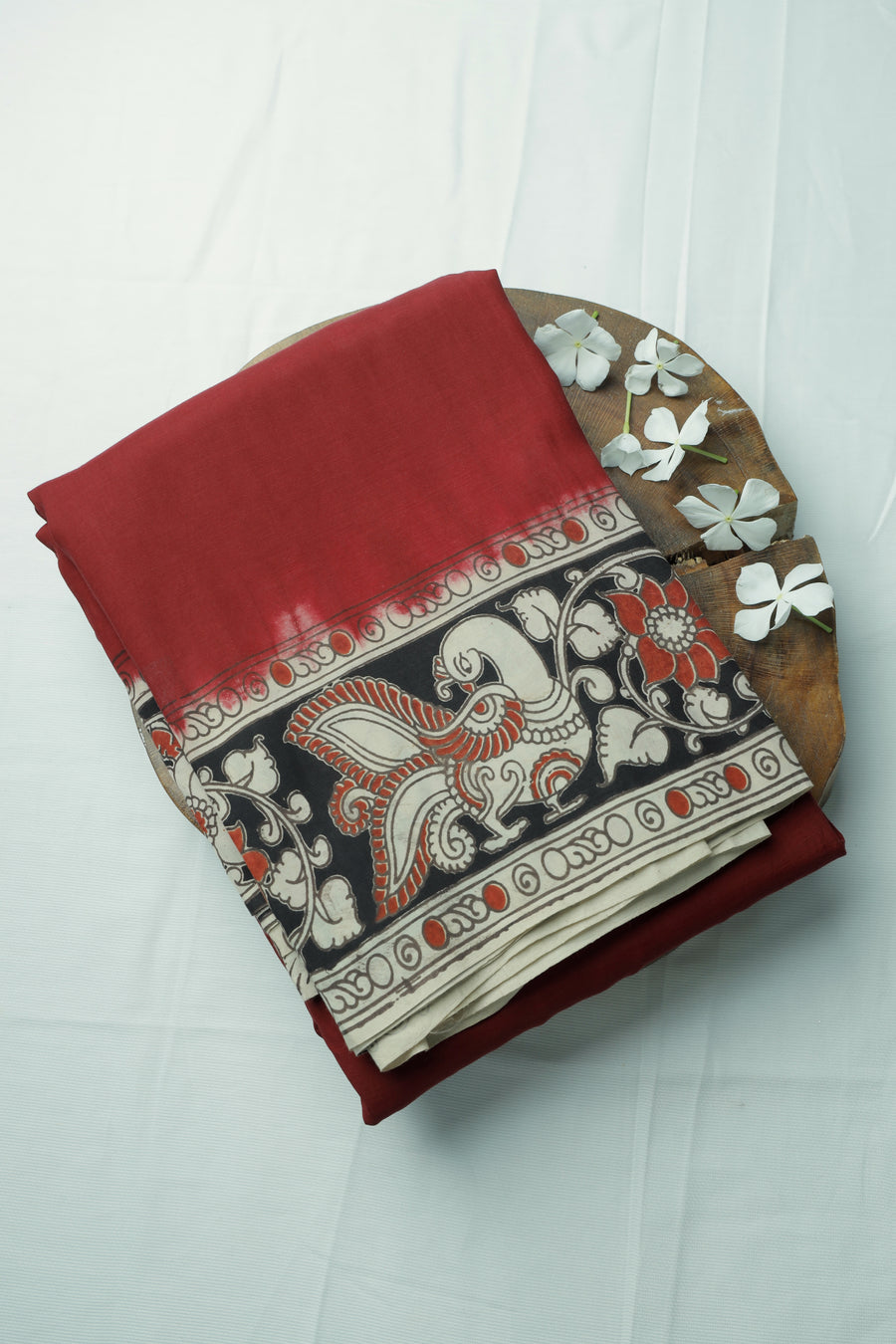 Red Silk Cotton Kalamkari Sari