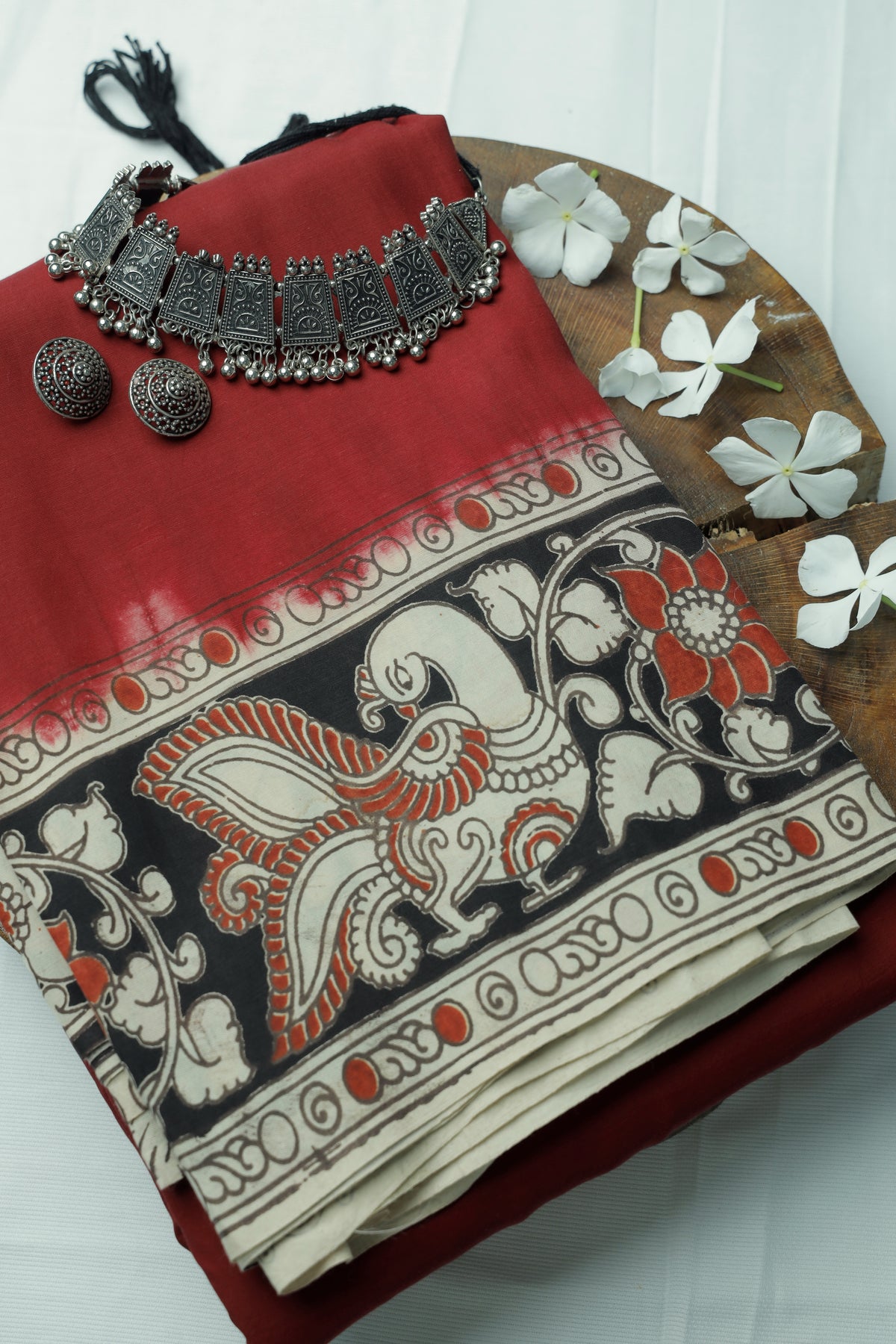 Red Silk Cotton Kalamkari Sari