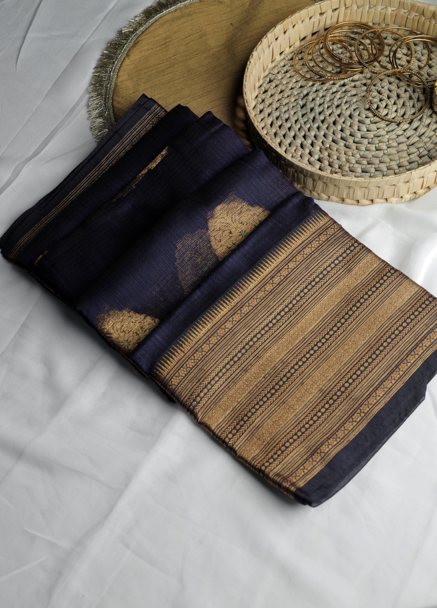 Royal Blue Gold Boti Silk Kota Sari