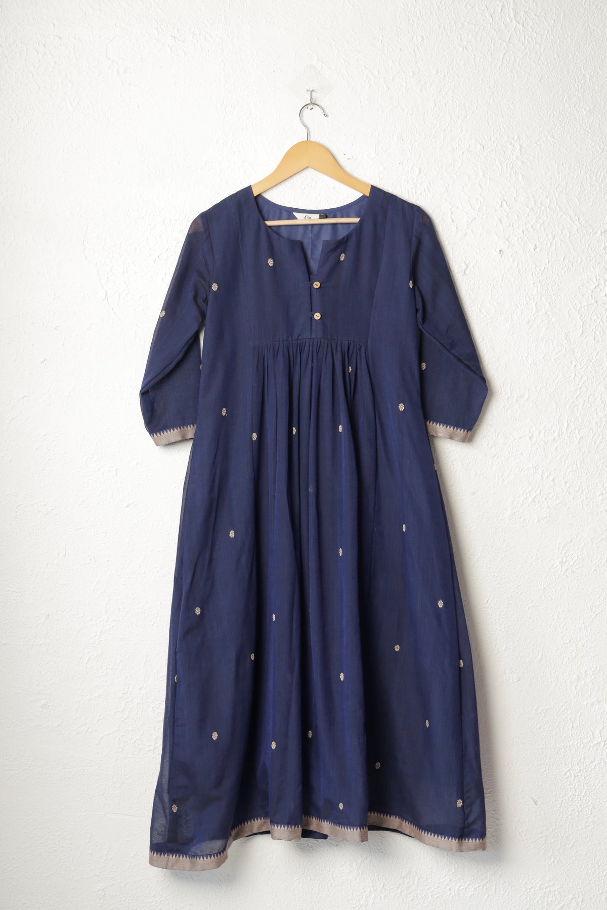 Royal Blue and Beige Handloom Cotton Dress