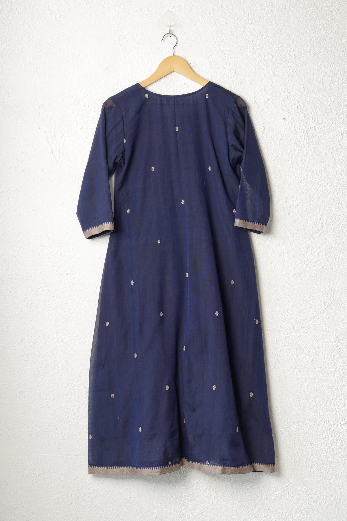 Royal Blue and Beige Handloom Cotton Dress