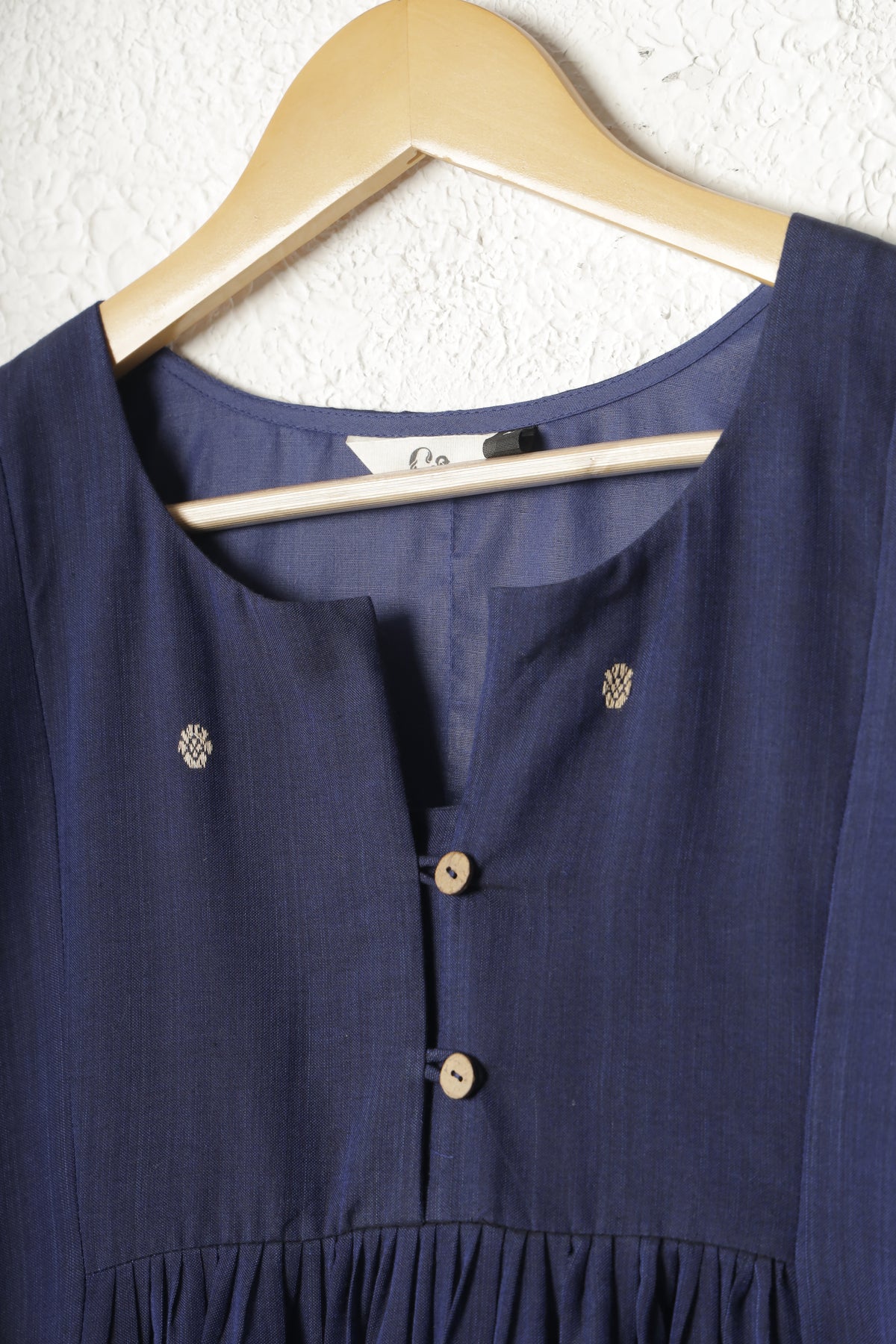 Royal Blue and Beige Handloom Cotton Dress