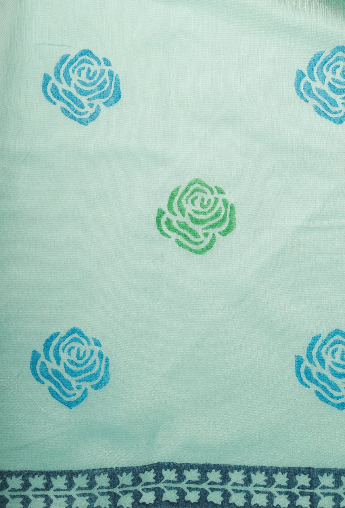 Sky Blue Rose Print Chanderi Cotton Sari