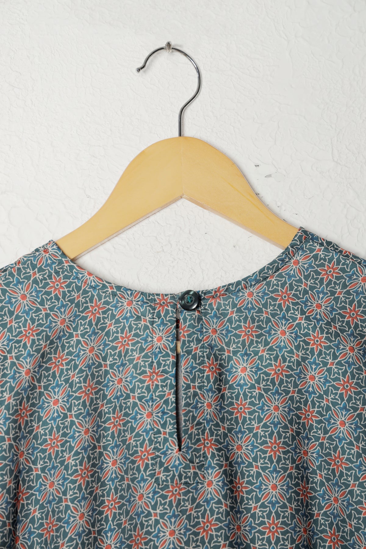 Teal Blue Printed Modal Silk Dress
