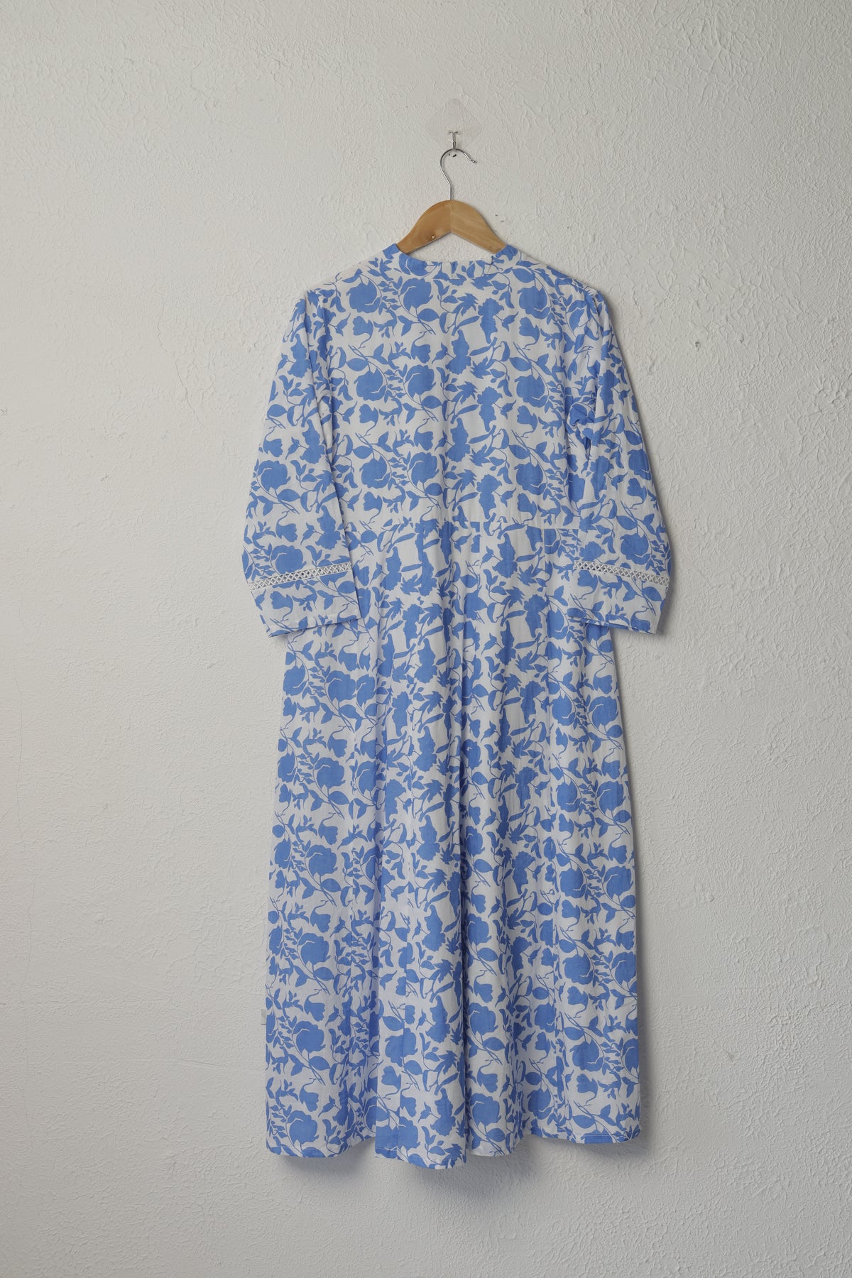 White and Blue Floral Print Cotton Dress