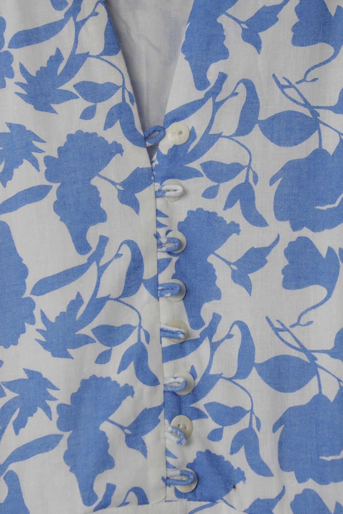 White and Blue Floral Print Cotton Dress