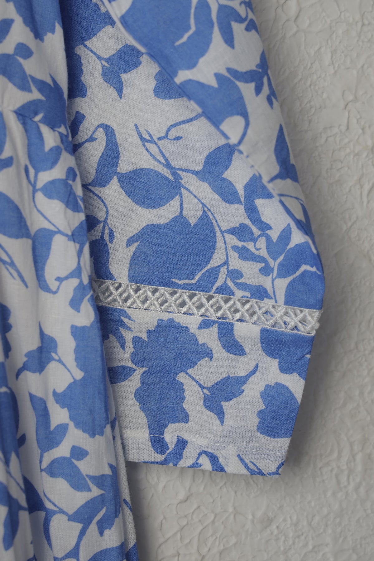 White and Blue Floral Print Cotton Dress