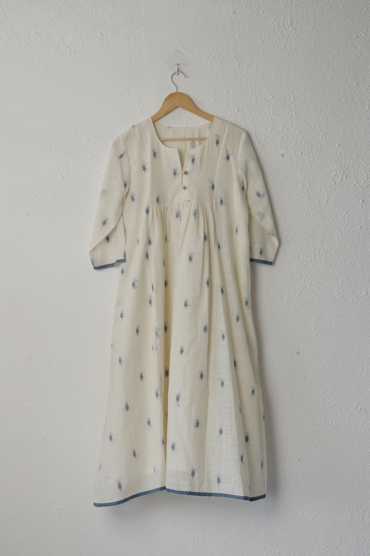 White and Blue Handloom Cotton Dress