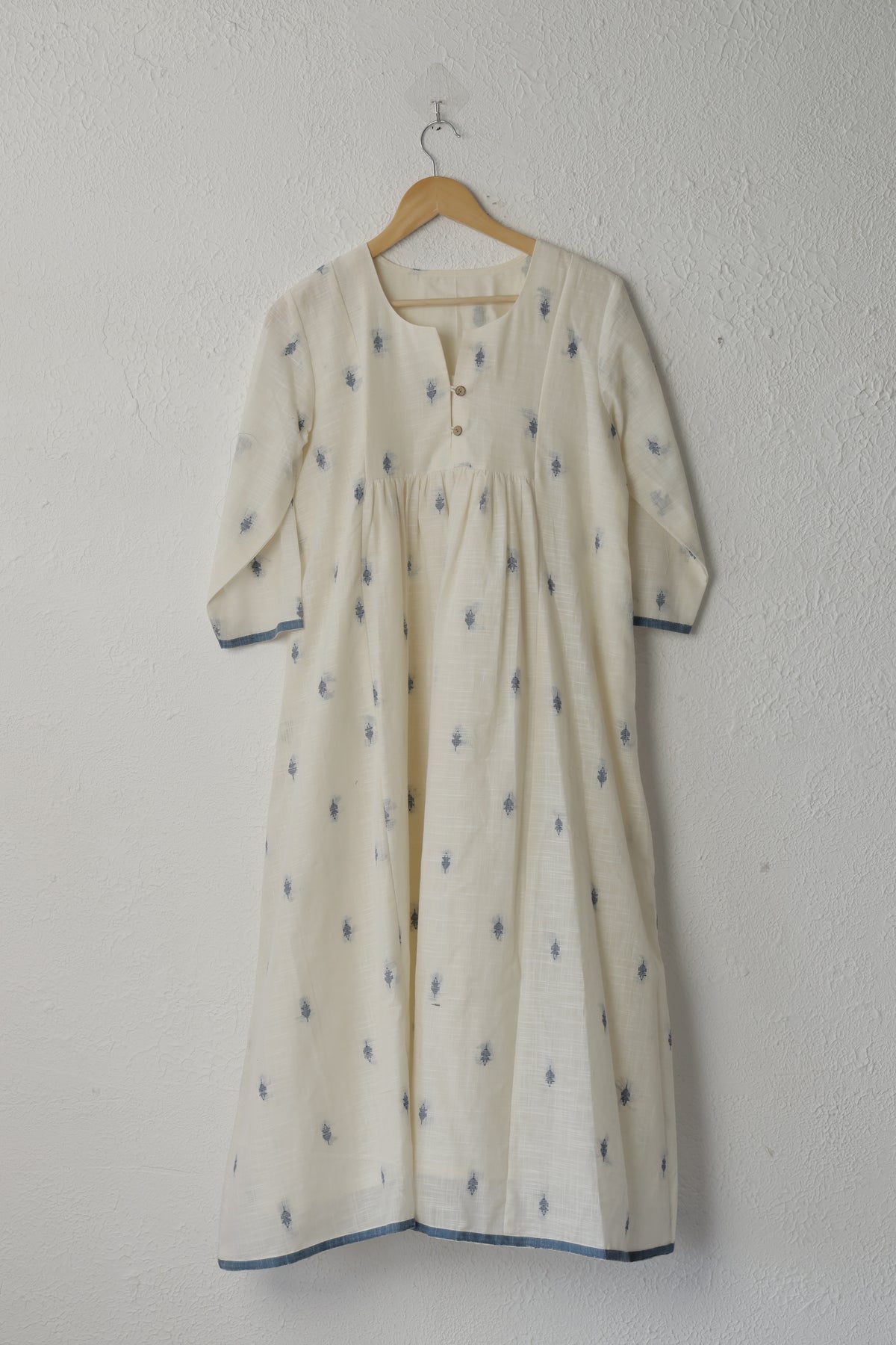 White and Blue Handloom Cotton Dress