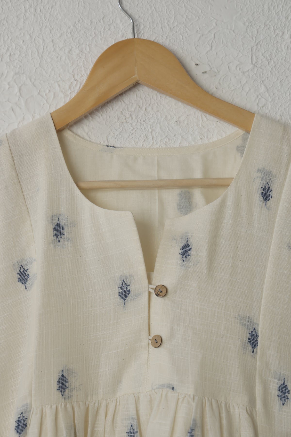 White and Blue Handloom Cotton Dress