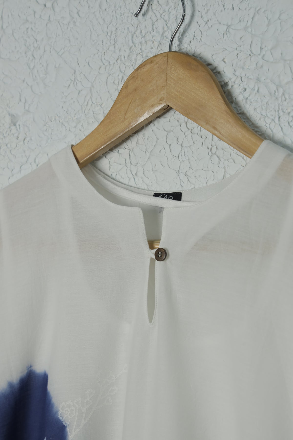 White and Blue Block Printed Mul Cotton Kurta