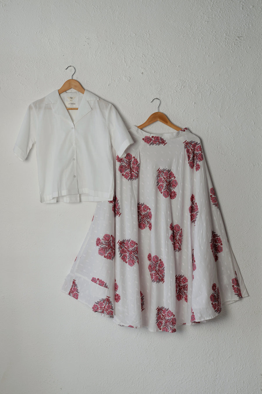White and Lavender Printed Cotton Skirt Set
