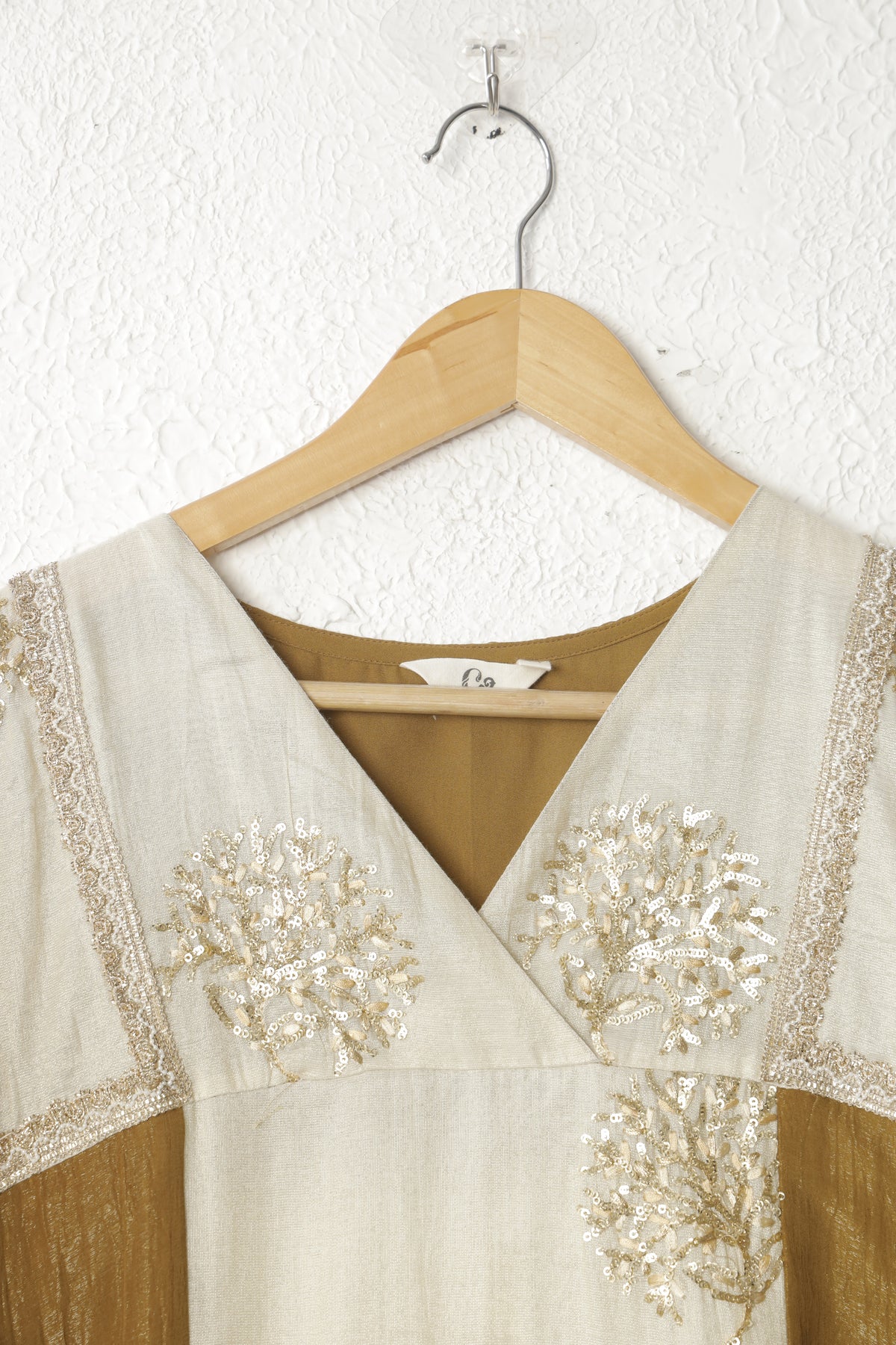 White and Mustard Crushed Silk Kurta