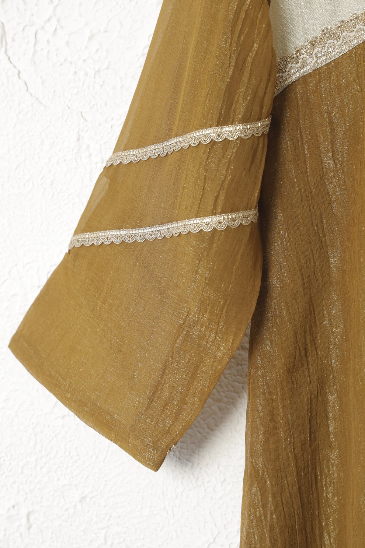 White and Mustard Crushed Silk Kurta