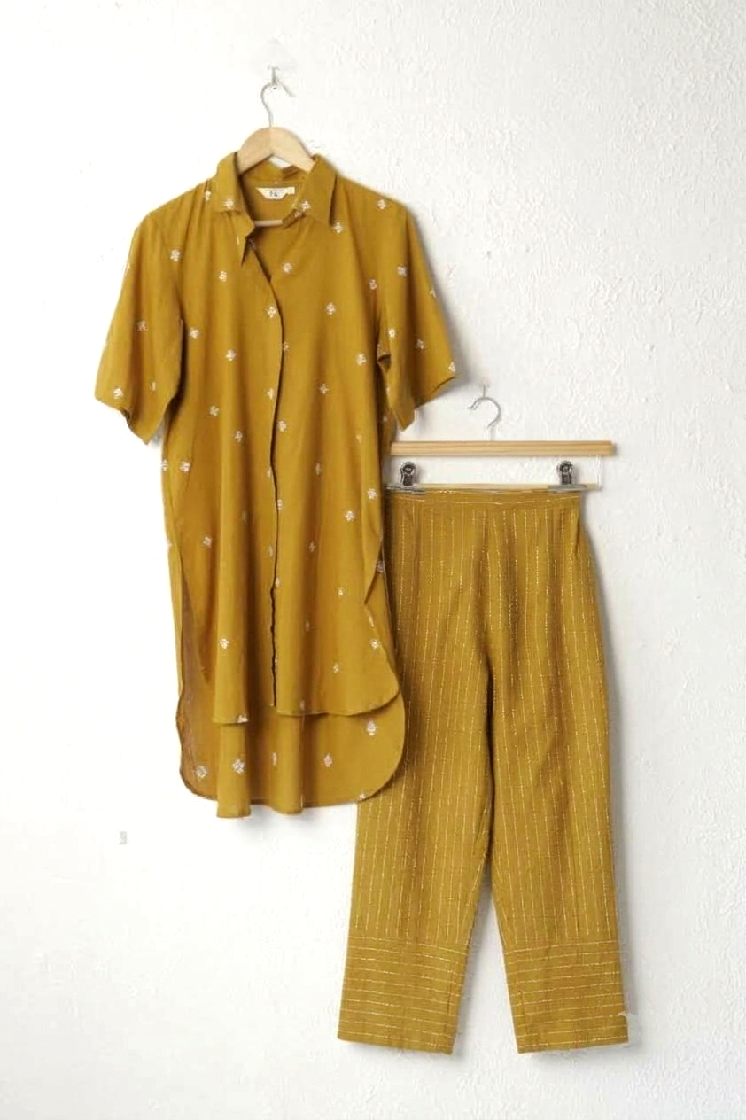 Yellow Handloom Boti Cotton co-ord set