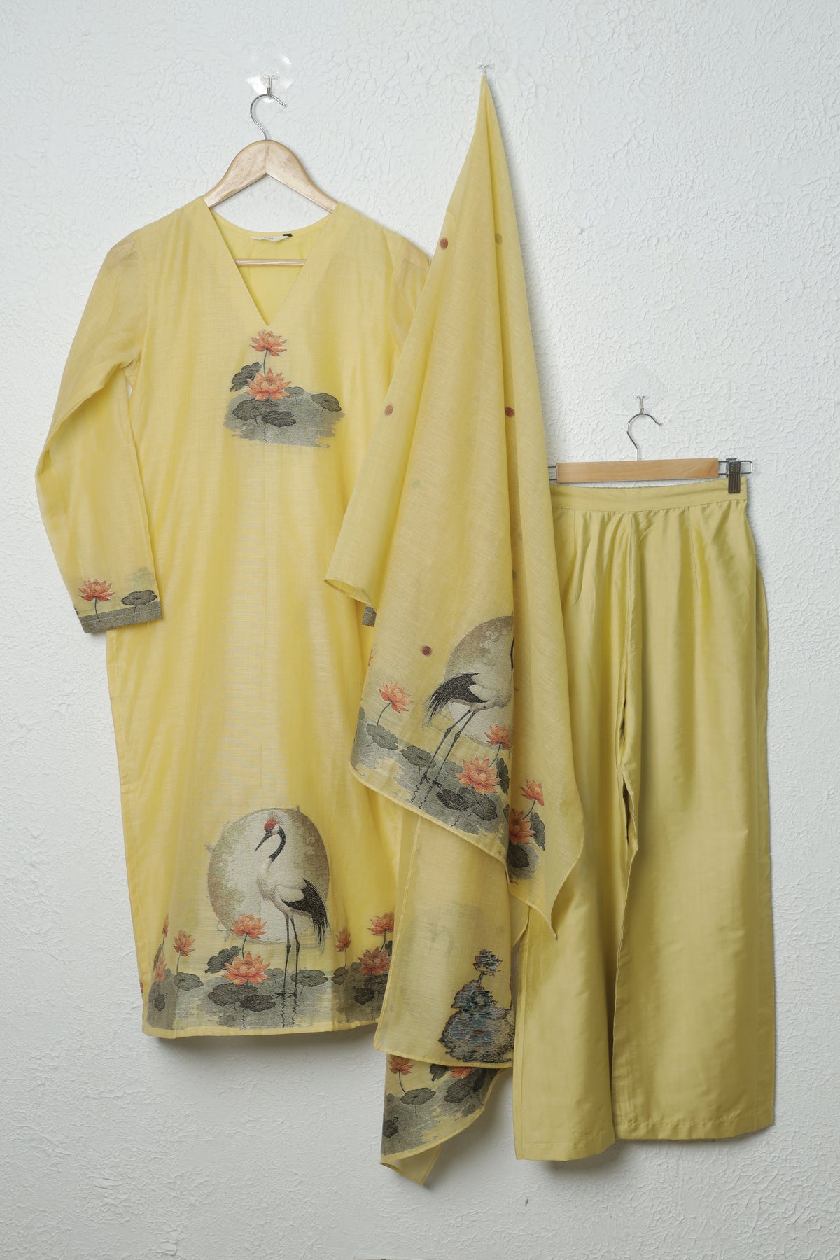 Yellow Jamdani Mul Chanderi Kurta Set