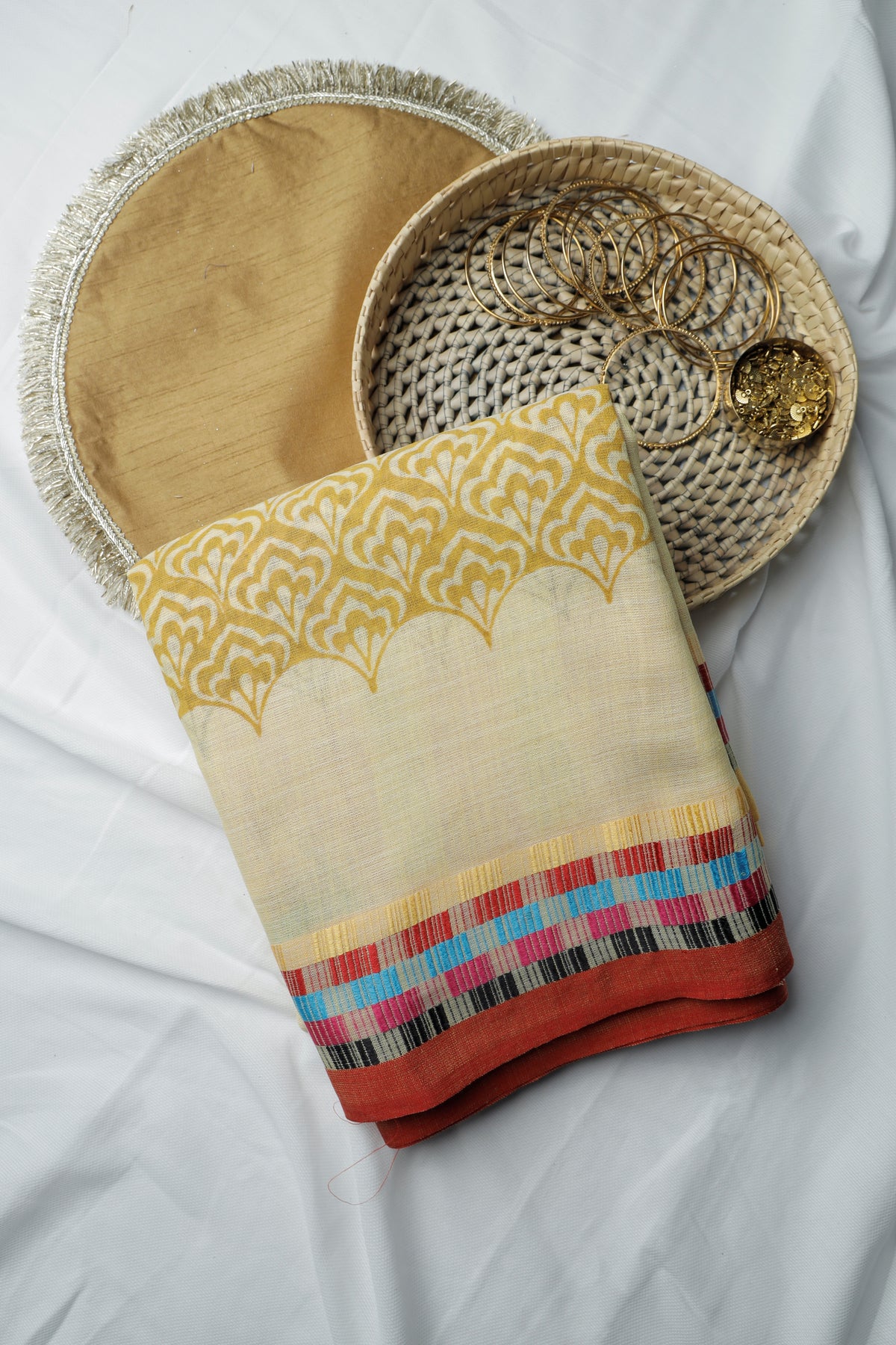 Yellow Linen Cotton Handloom Sari