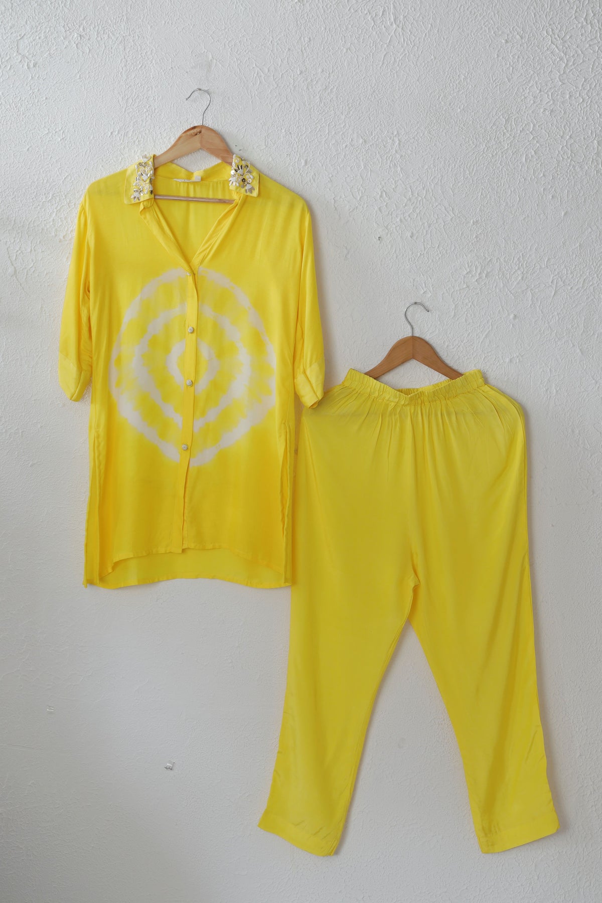 Yellow Embroidered Batik Muslin co-ord set