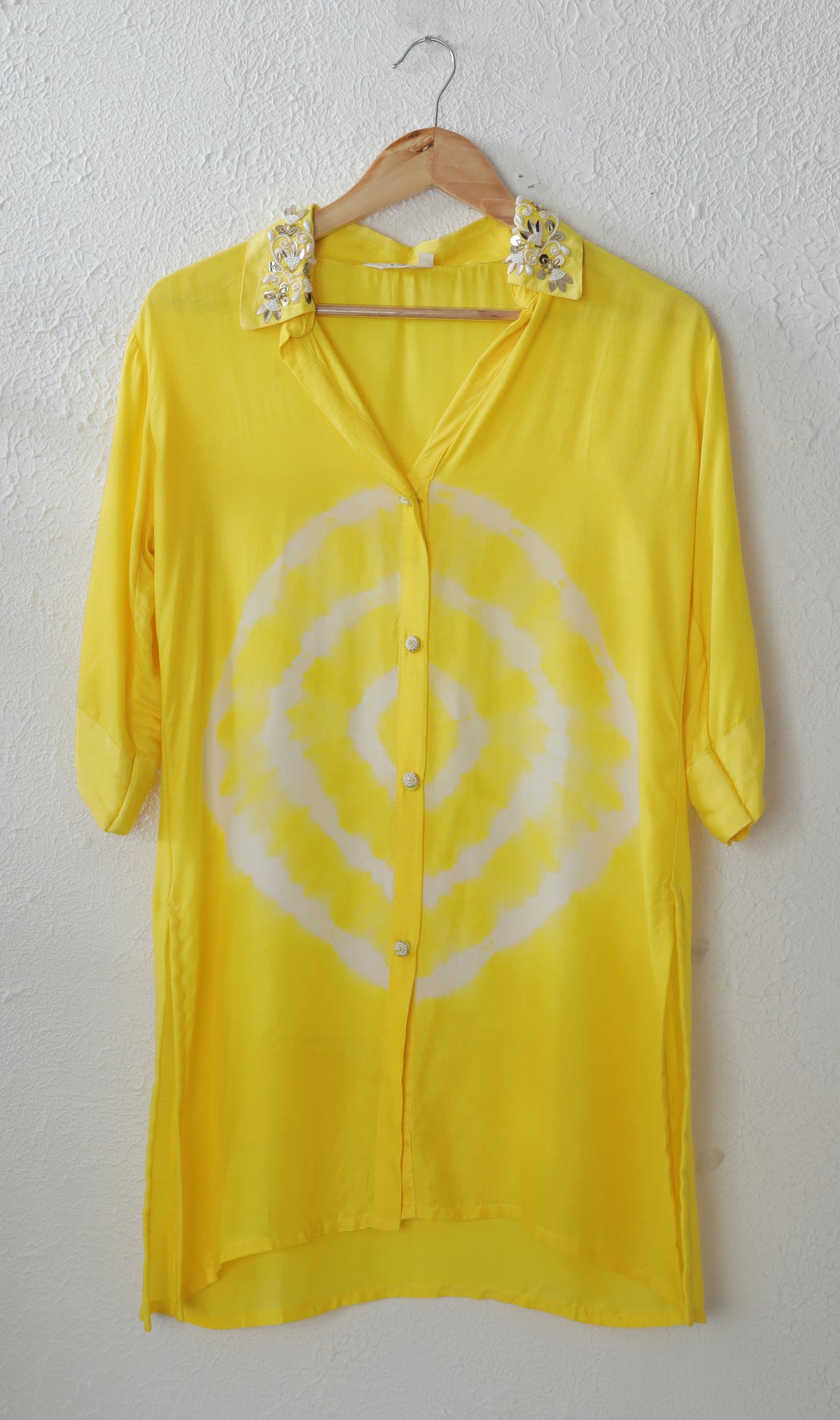 Yellow Embroidered Batik Muslin co-ord set