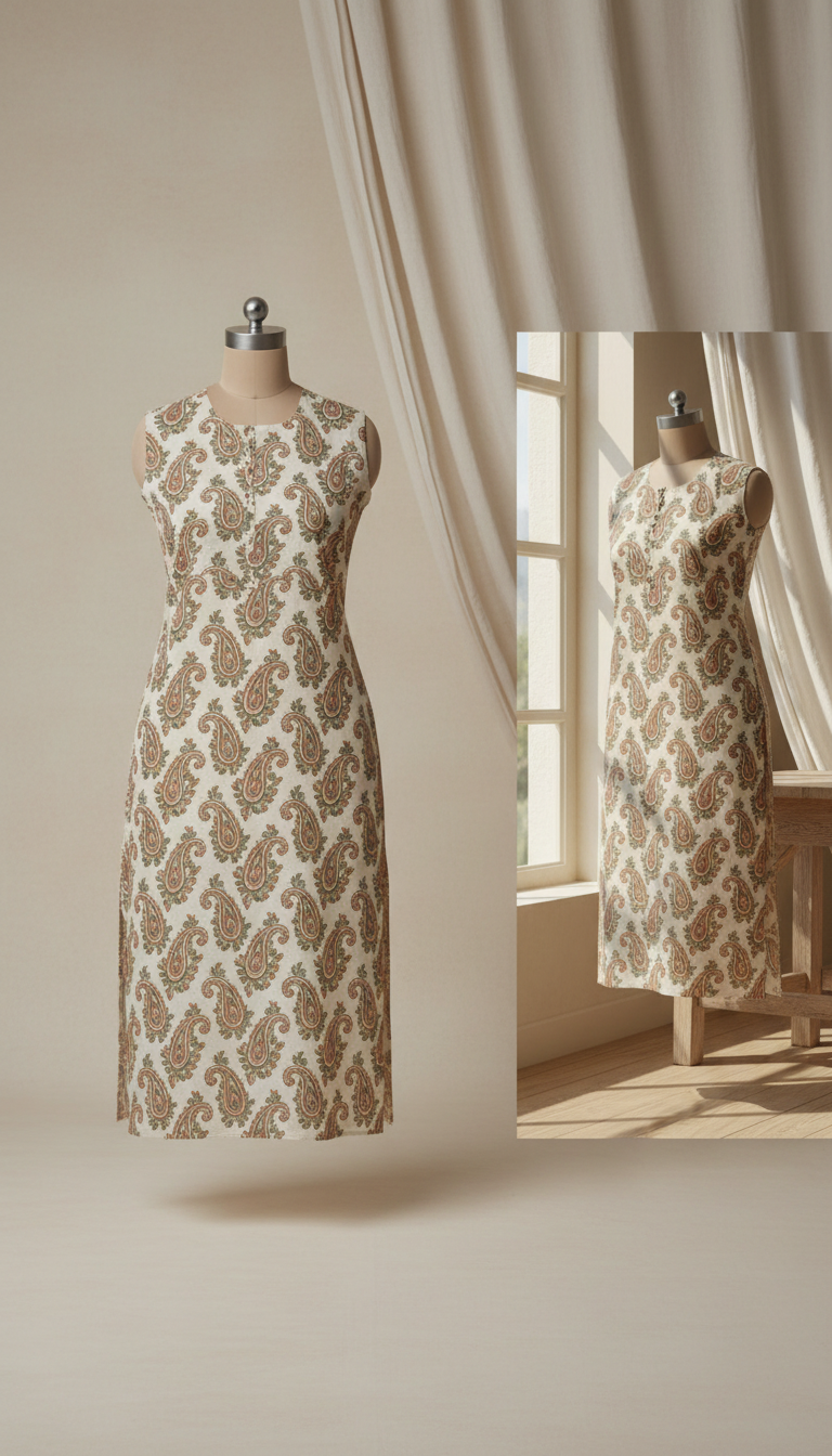 Sandalwood paisley block-printed kurta