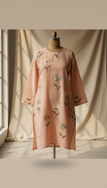Blush peach cotton tunic with floral motifs