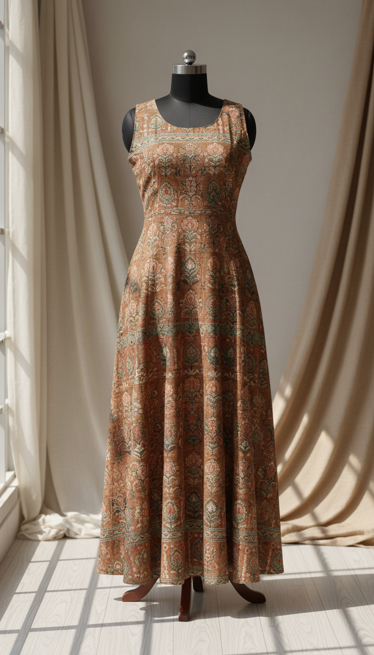 Cocoa earth Indo-western dress with hand block print