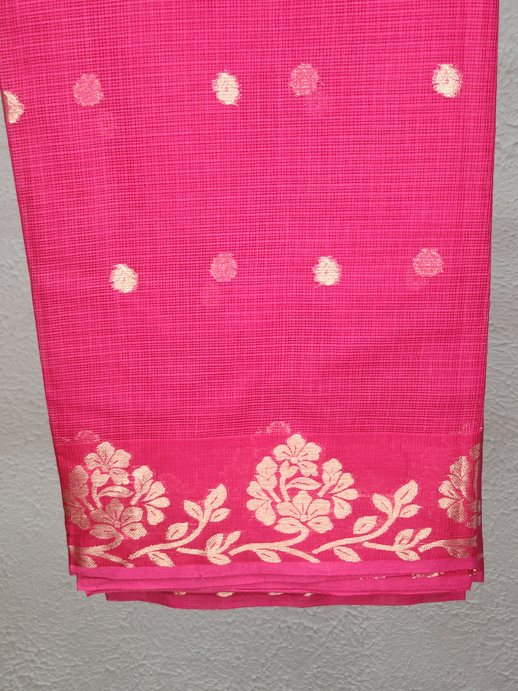 pink saree with gold zari dots