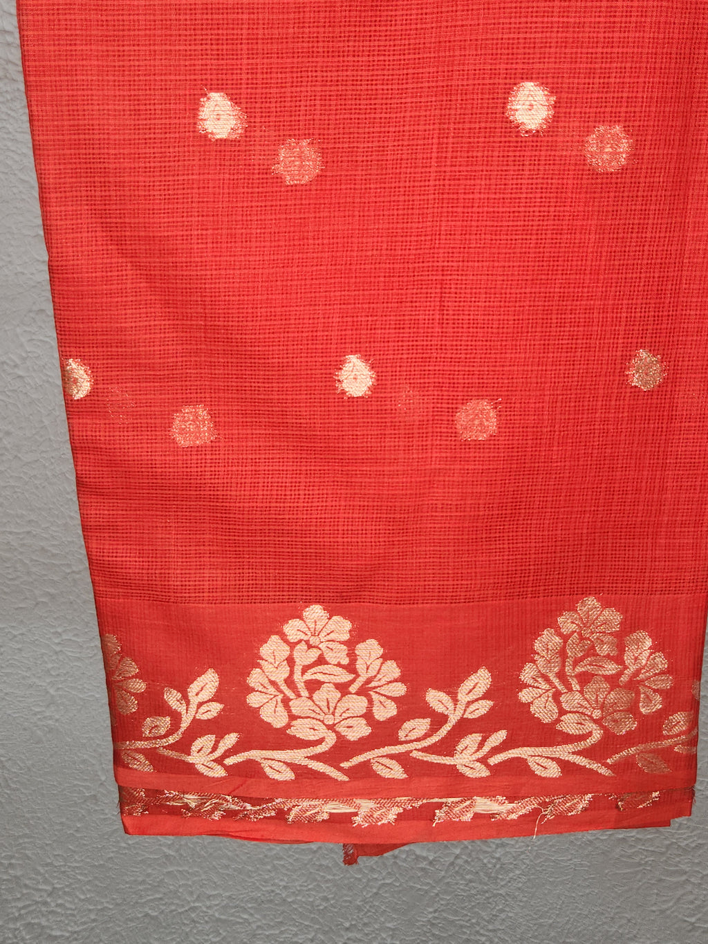 red saree with gold zari dots