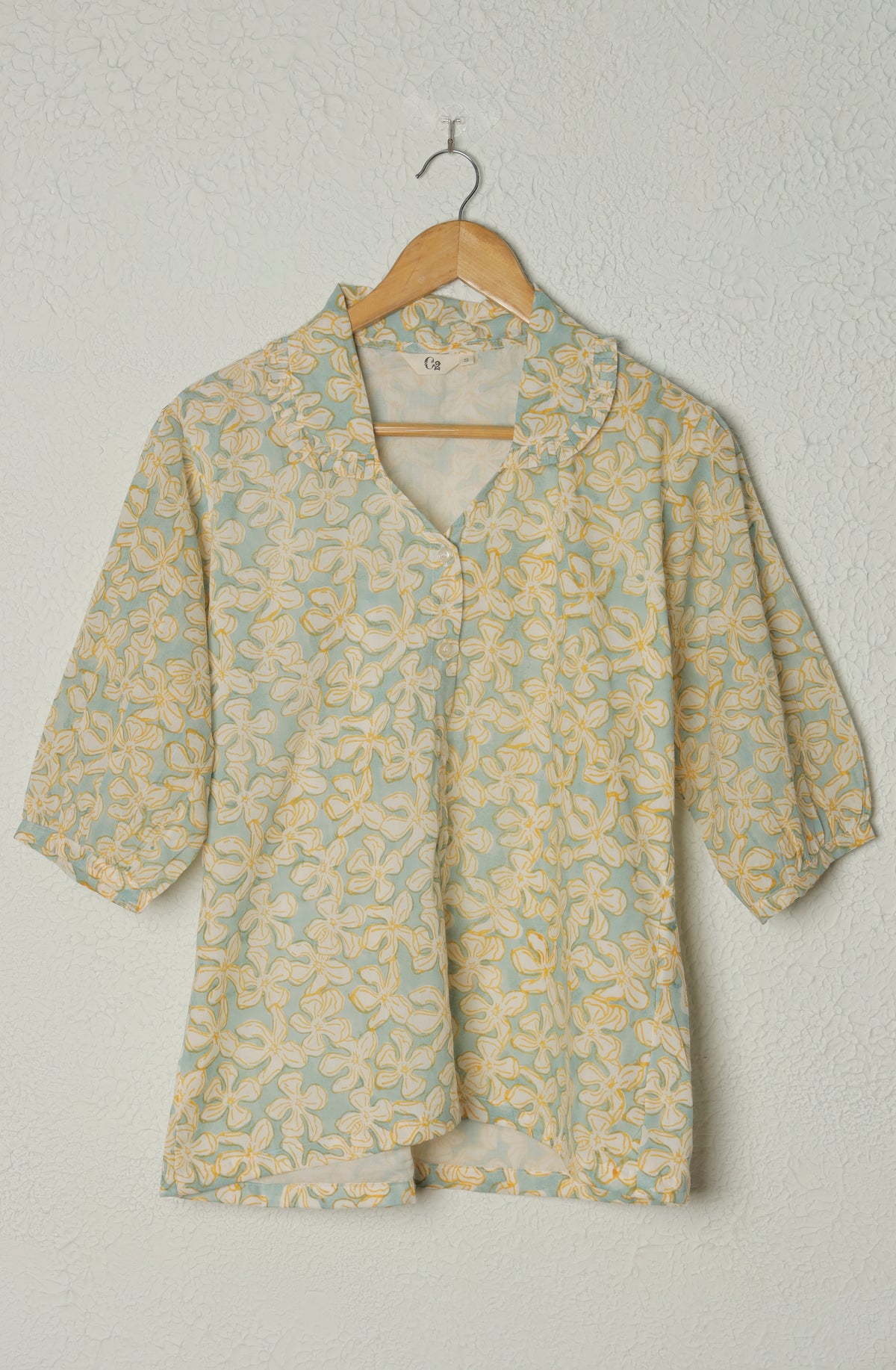 Surf Green and Yellow Printed Cotton Shirt