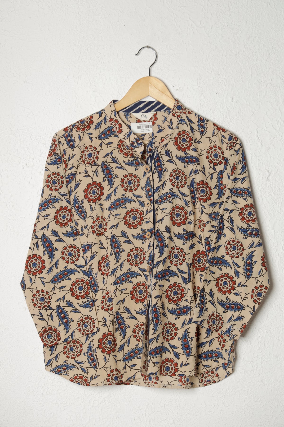 White and Blue Ajrak Block Print Cotton Top