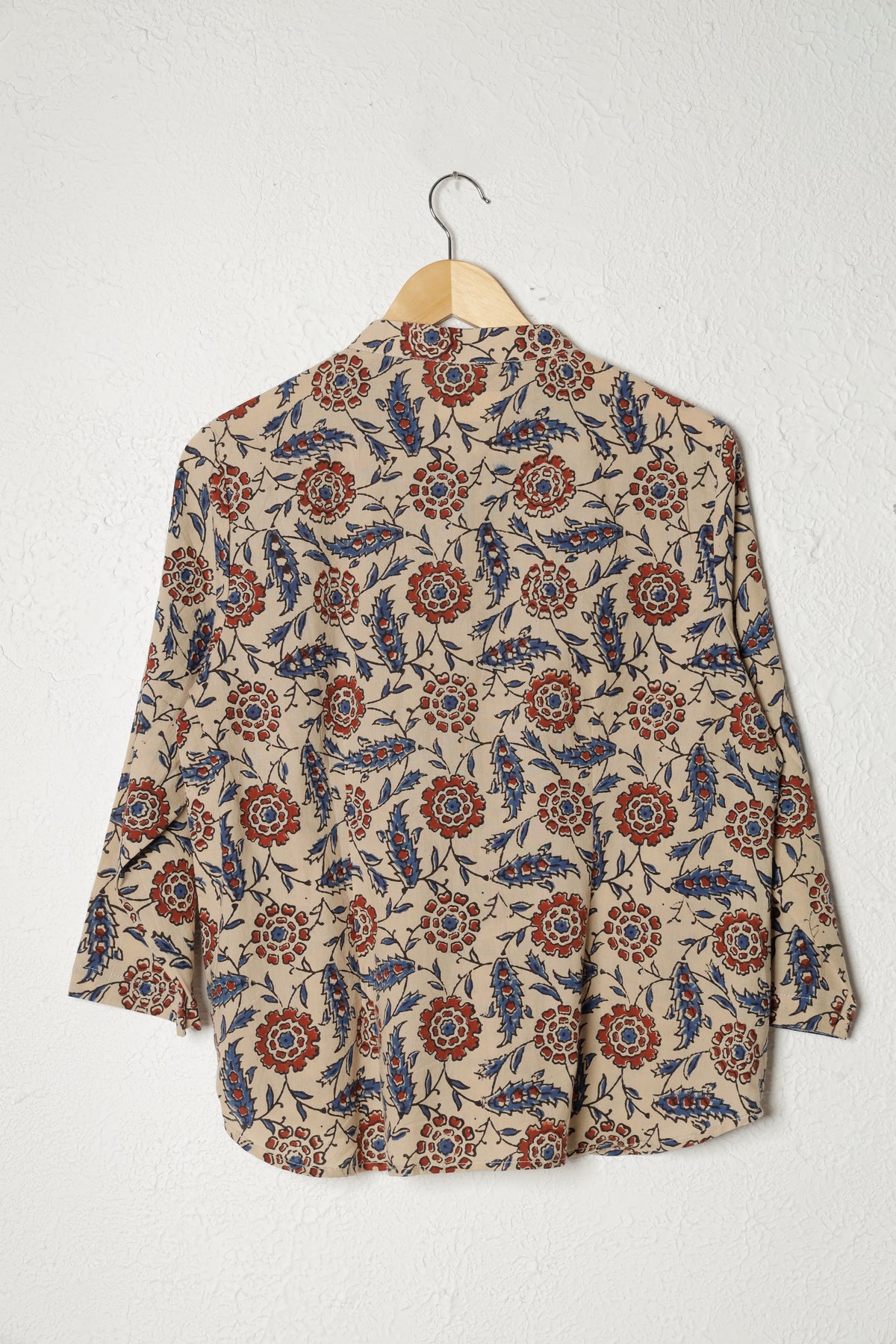 White and Blue Ajrak Block Print Cotton Top