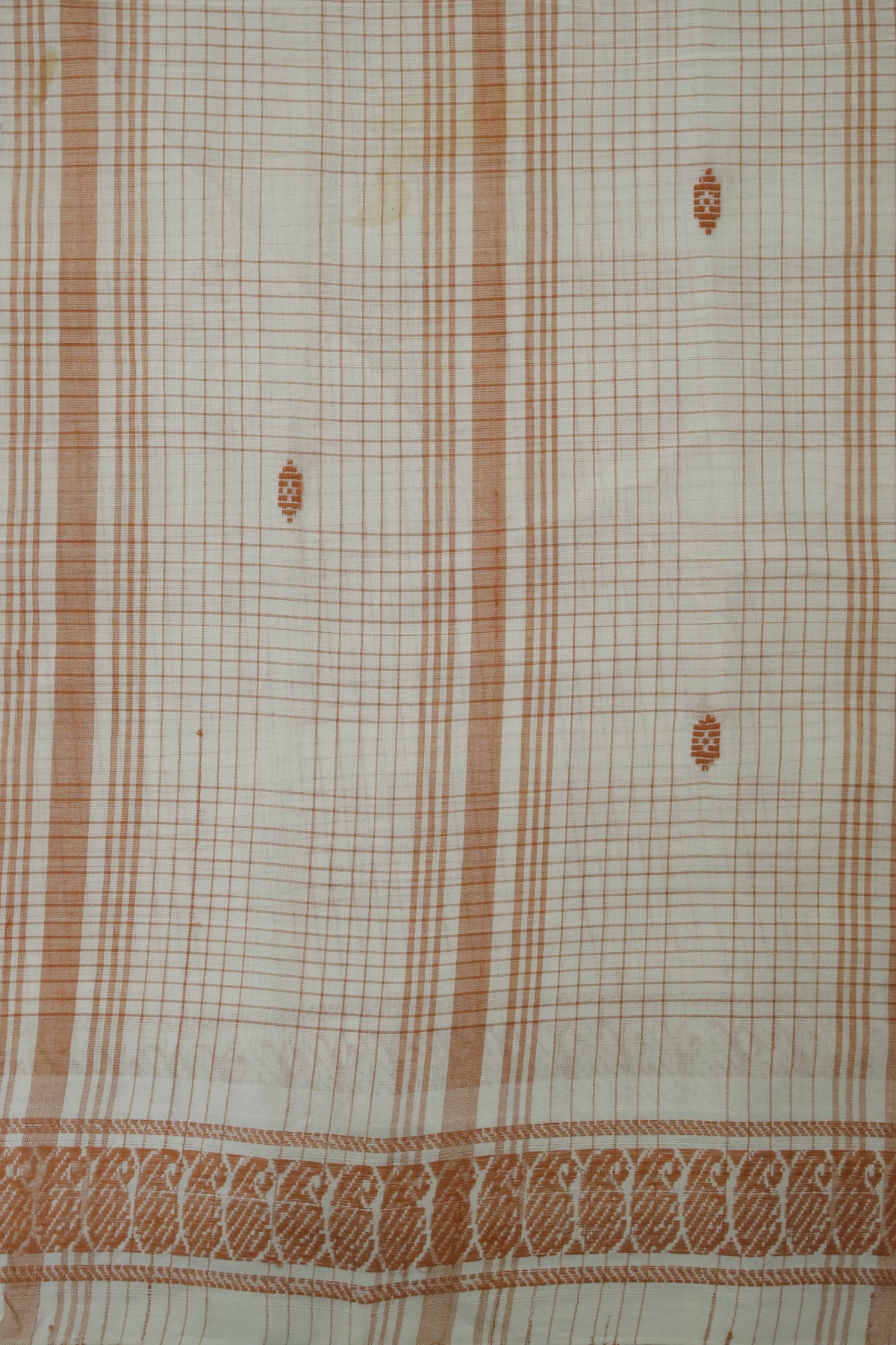 White and Orange N Handloom Loom Sari